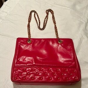 Vintage Koret, red leather bag with gold accents